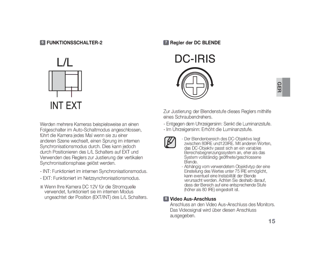 Samsung SCC-B1310P manual FUNKTIONSSCHALTER-2, Video Aus-Anschluss 