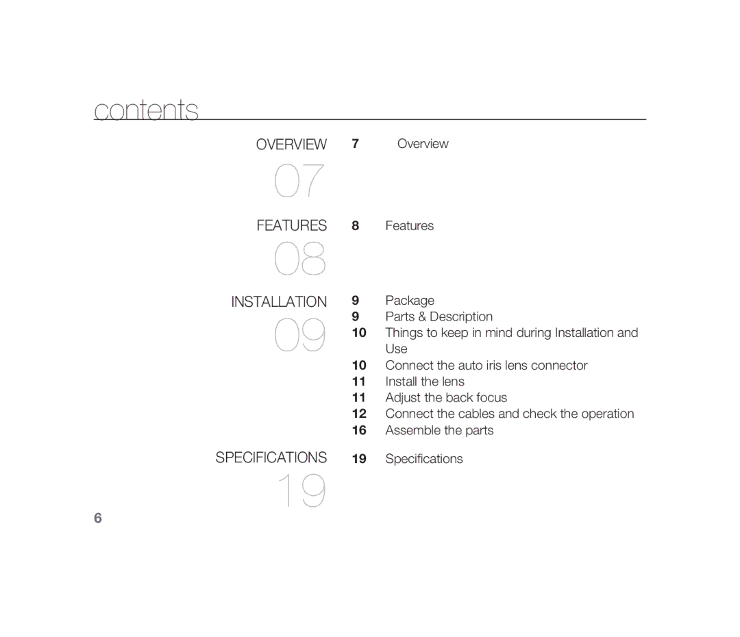 Samsung SCC-B1310P manual Contents 