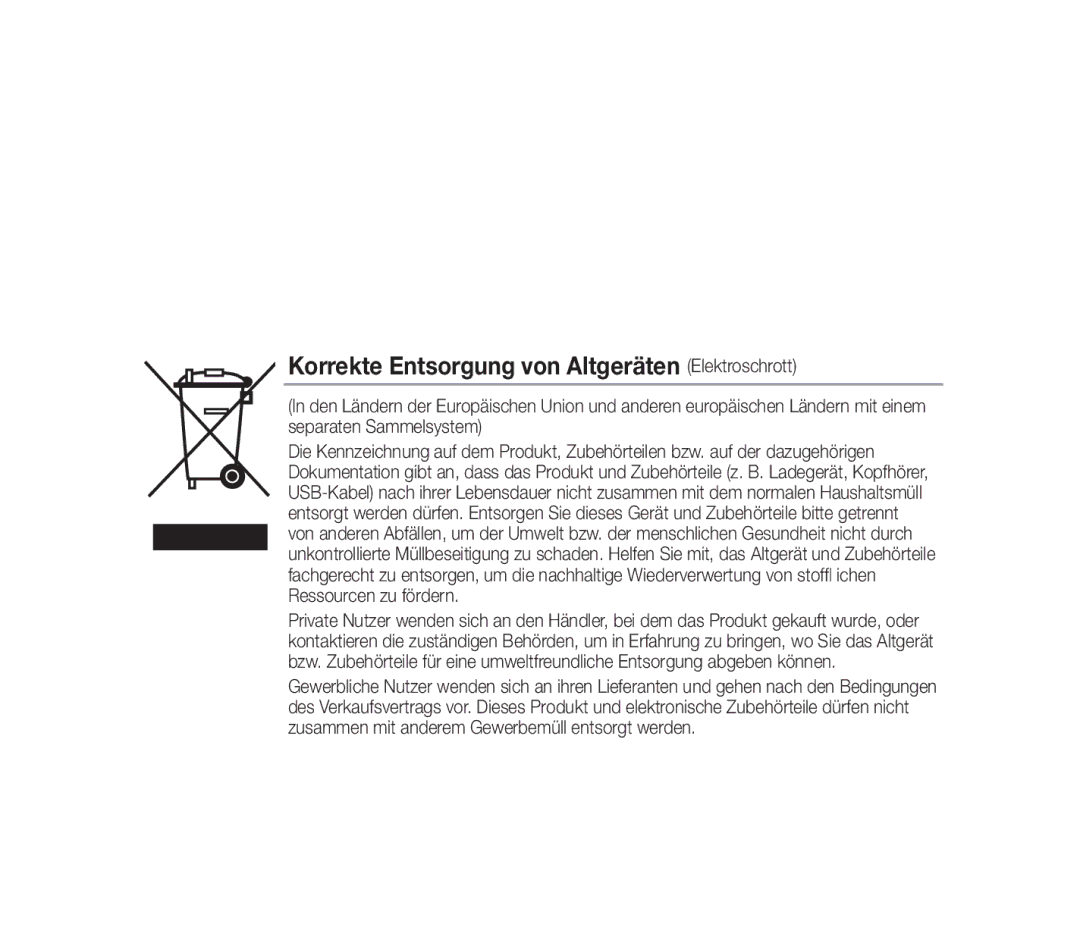 Samsung SCC-B1310P manual Korrekte Entsorgung von Altgeräten Elektroschrott 