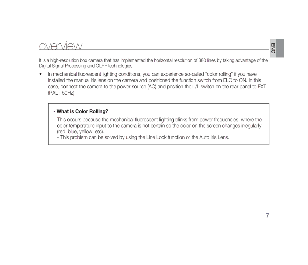 Samsung SCC-B1310P manual Overview, What is Color Rolling? 