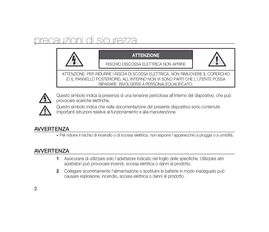 Samsung SCC-B1310P manual Precauzioni di sicurezza, Avvertenza 