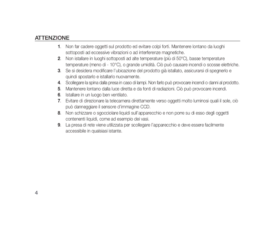 Samsung SCC-B1310P manual Attenzione 