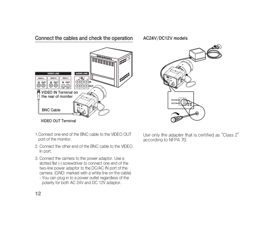 Samsung SCC-B1310P manual Connect the cables and check the operation 