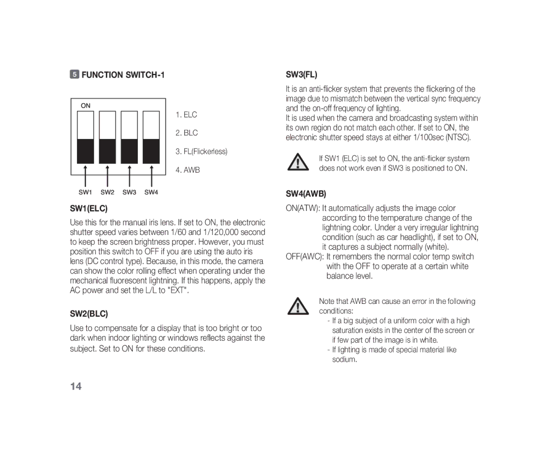 Samsung SCC-B1310P manual Function SWITCH-1 