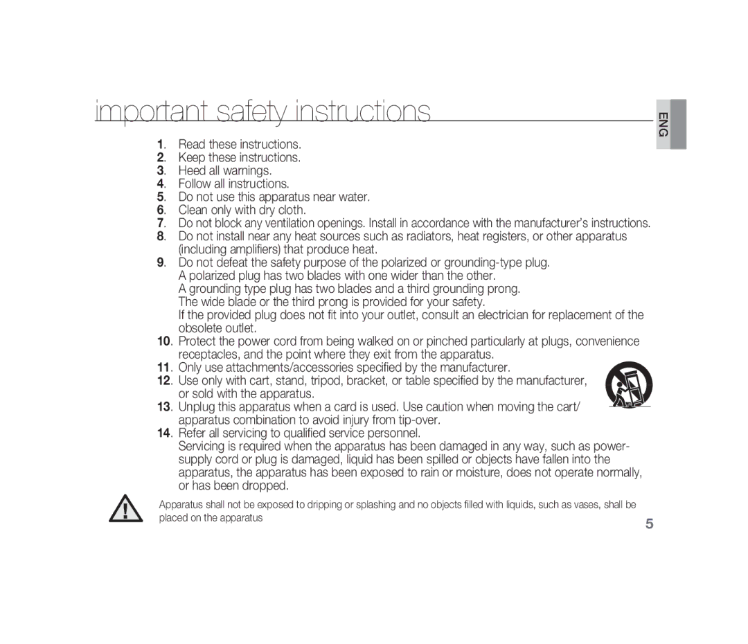 Samsung SCC-B1310P manual Important safety instructions 