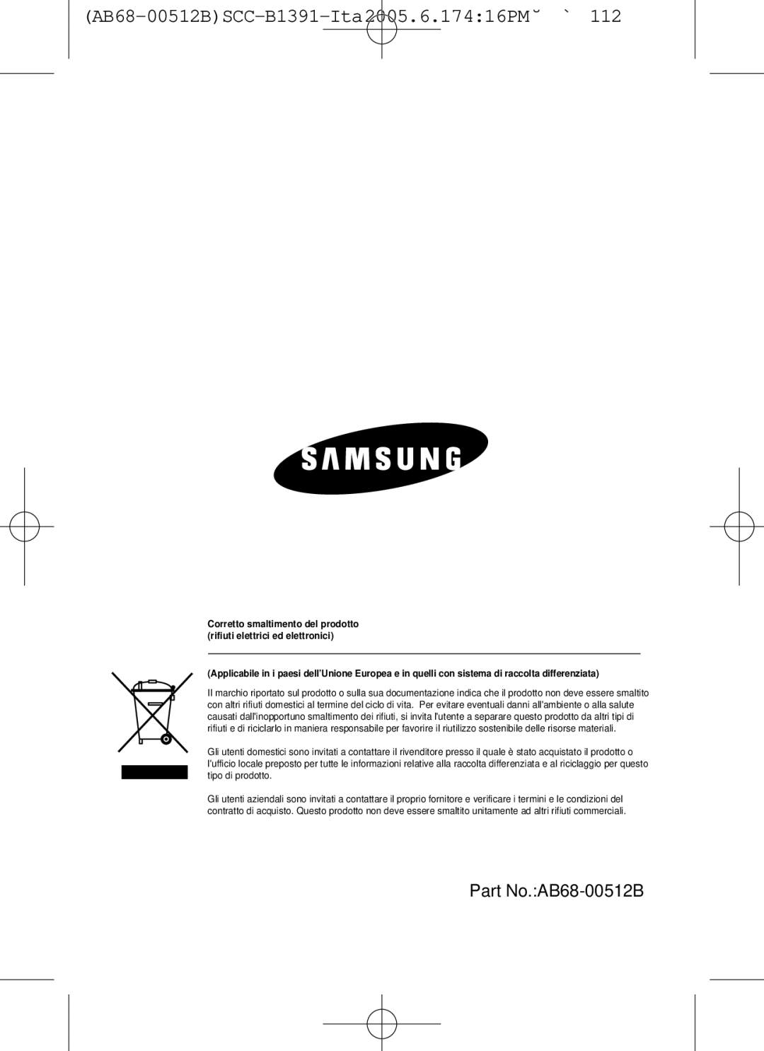 Samsung SCC-B1391(P), SCC-B1091P user manual Part No.AB68-00512B 