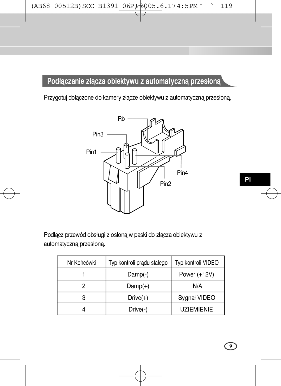 Samsung SCC-B1091P, SCC-B1391(P) user manual Pod∏àczanie z∏àcza obiektywu z automatycznà przes∏onà 