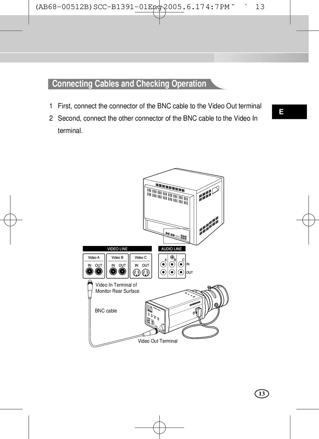 Samsung SCC-B1091P, SCC-B1391(P) user manual Connecting Cables and Checking Operation 