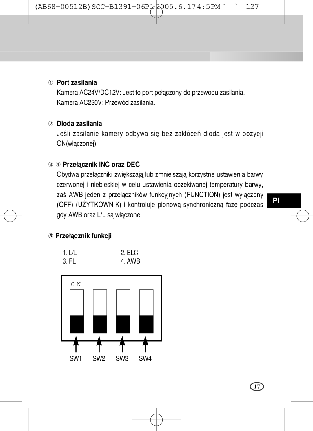 Samsung SCC-B1091P, SCC-B1391(P) user manual ➁ Dioda zasilania 