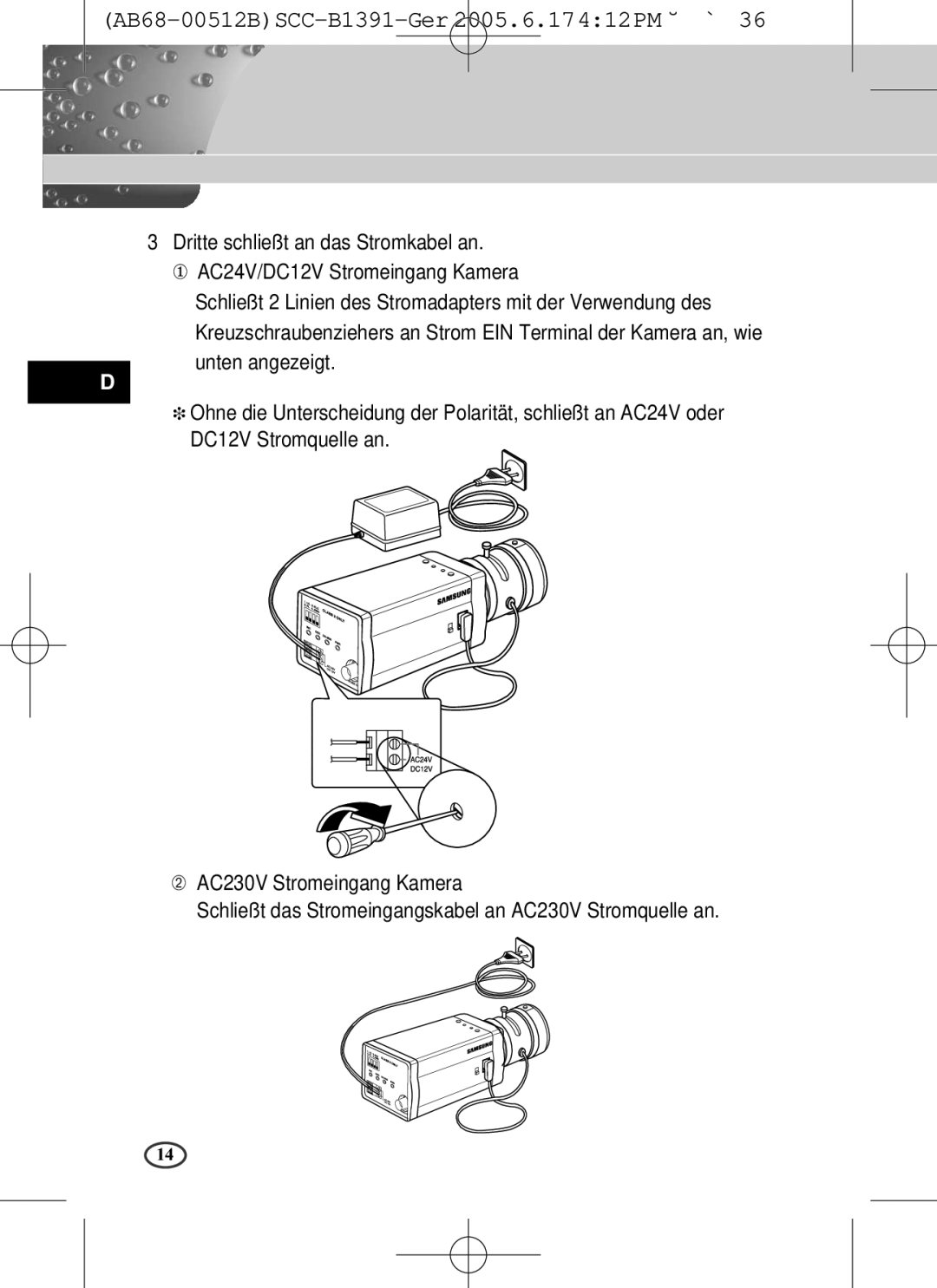 Samsung SCC-B1391(P), SCC-B1091P user manual AB68-00512BSCC-B1391-Ger 2005.6.17412PM ˘ ` 