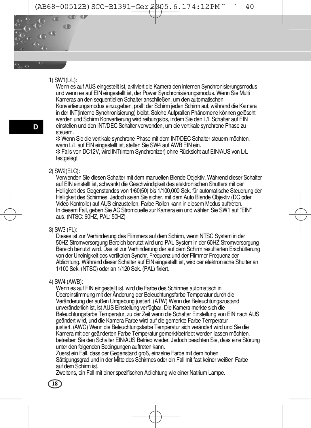 Samsung SCC-B1391(P), SCC-B1091P user manual SW3 FL 