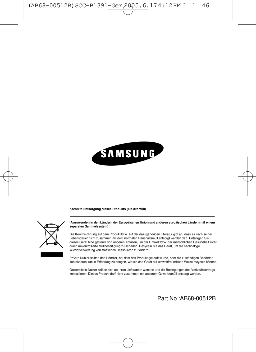 Samsung SCC-B1391(P), SCC-B1091P user manual Part No.AB68-00512B 