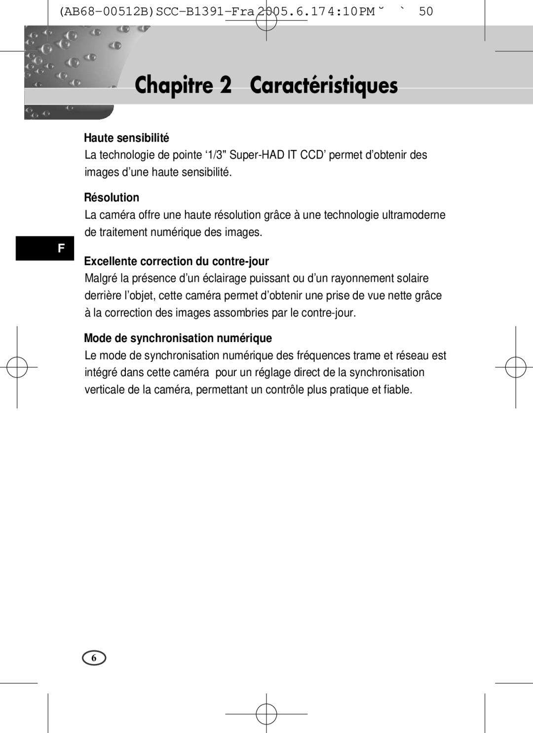 Samsung SCC-B1391(P) Chapitre 2 Caractéristiques, Haute sensibilité, Résolution, Excellente correction du contre-jour 