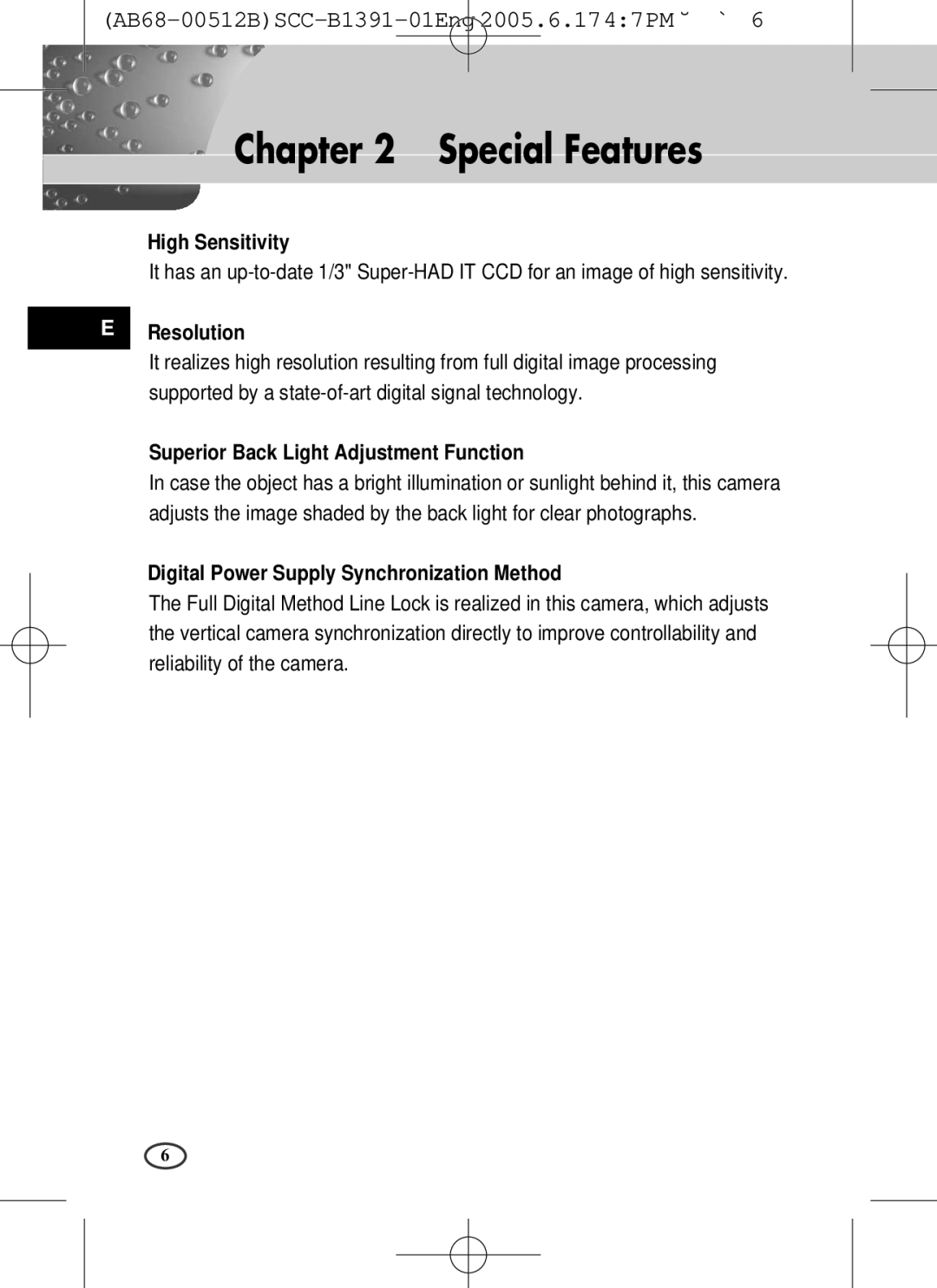 Samsung SCC-B1391(P), SCC-B1091P Special Features, High Sensitivity, Resolution, Superior Back Light Adjustment Function 