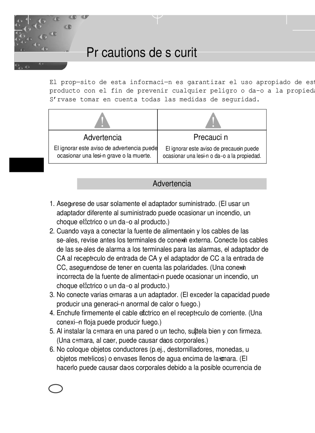 Samsung SCC-B1391(P), SCC-B1091P user manual Advertencia Precaución 