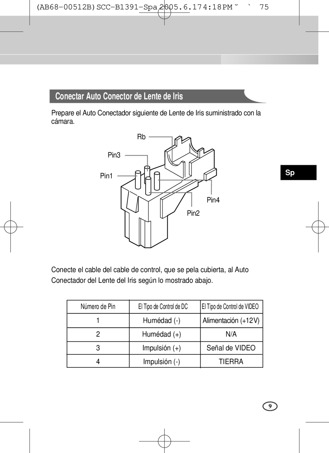 Samsung SCC-B1091P, SCC-B1391(P) user manual Conectar Auto Conector de Lente de Iris, Señal de Video, Impulsión 