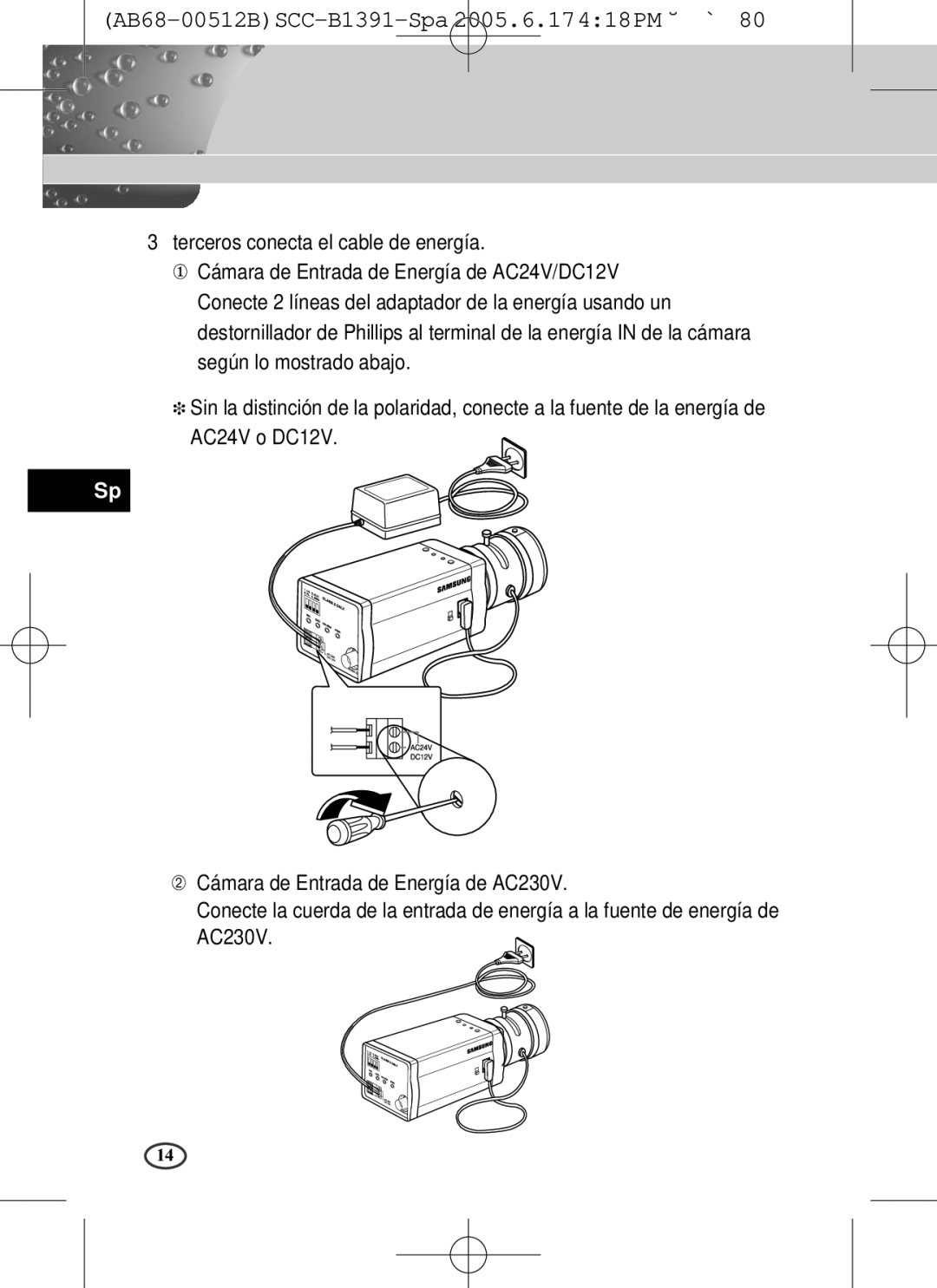 Samsung SCC-B1391(P), SCC-B1091P user manual Terceros conecta el cable de energía 