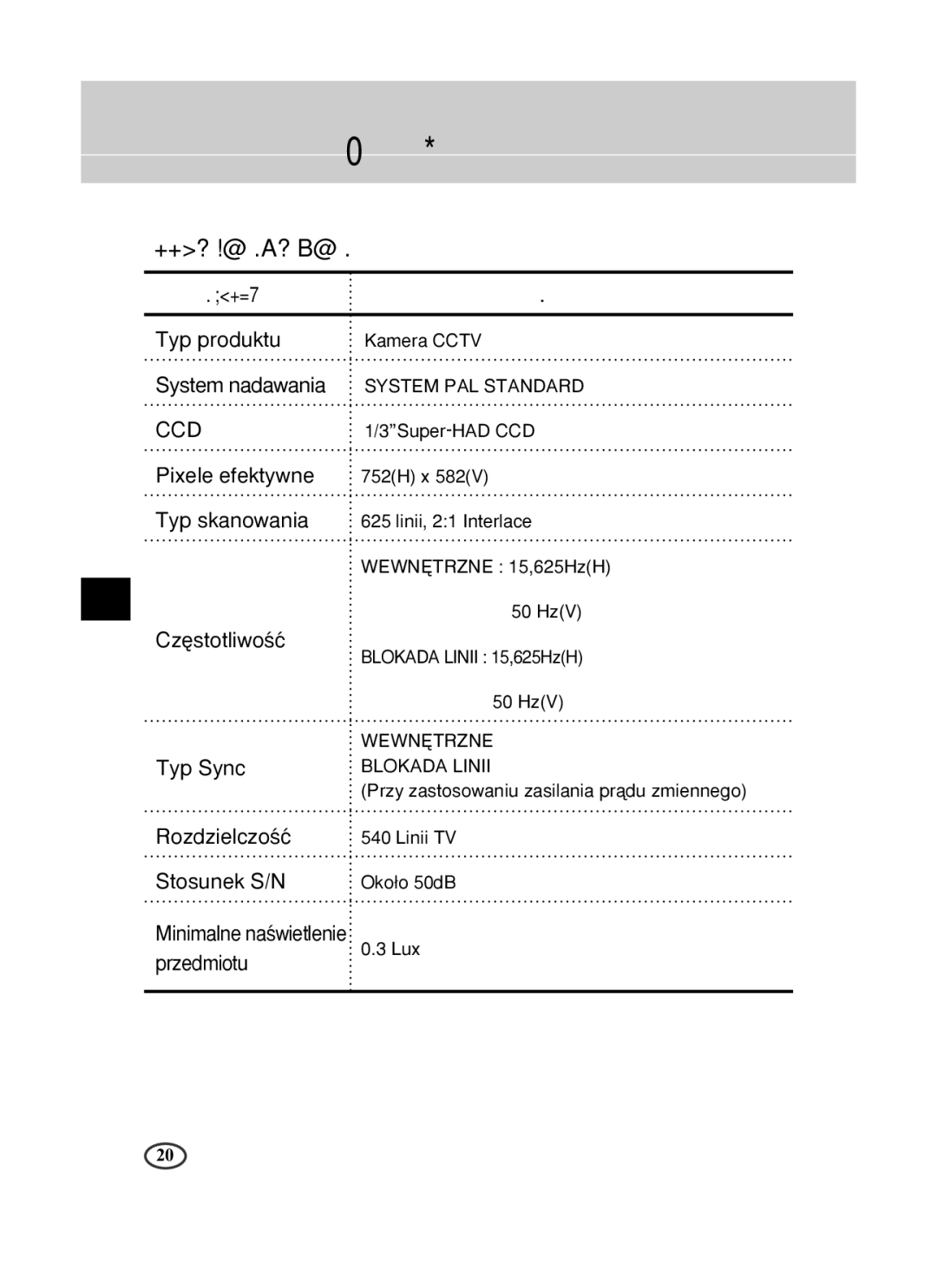 Samsung manual Dane techniczne, SCC-B1391P/B1091P 