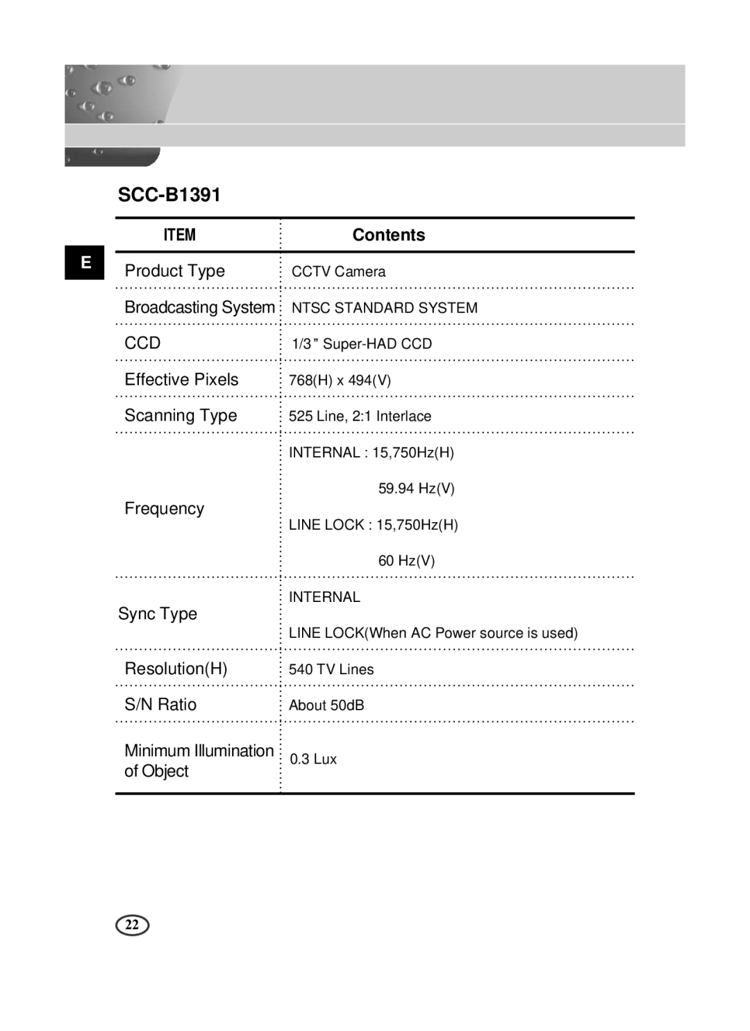 Samsung SCC-B1391P manual 