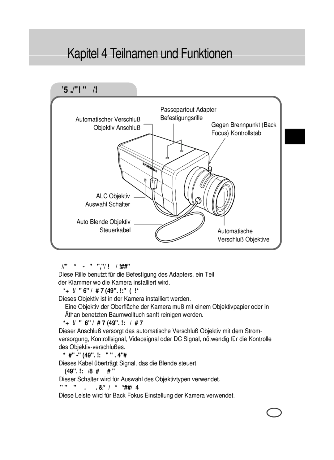 Samsung SCC-B1391P manual Kapitel 4 Teilnamen und Funktionen, Rückseite Ansich 