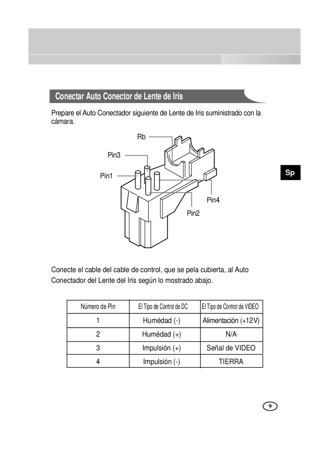 Samsung SCC-B1391P manual Conectar Auto Conector de Lente de Iris, Señal de Video, Impulsión 