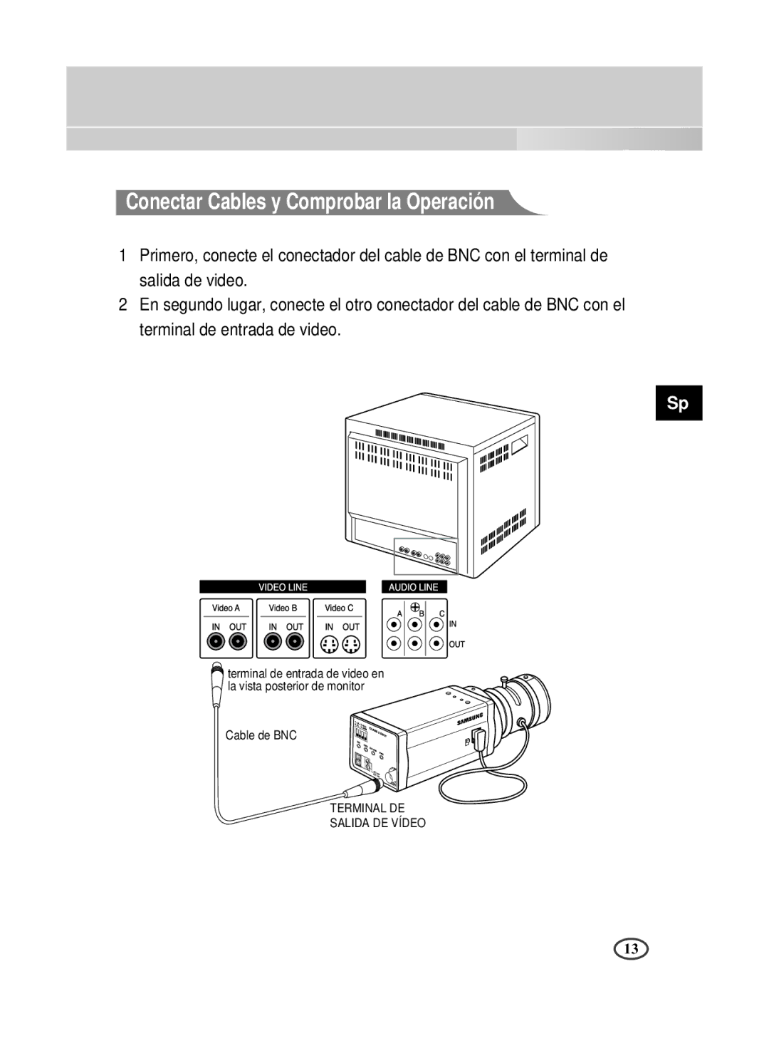 Samsung SCC-B1391P manual Conectar Cables y Comprobar la Operación 