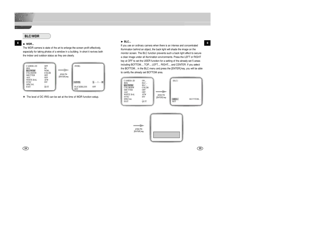 Samsung SCC-B2305P, SCC-B2005P/TRK manual Blc/Wdr, ❿ WDR 