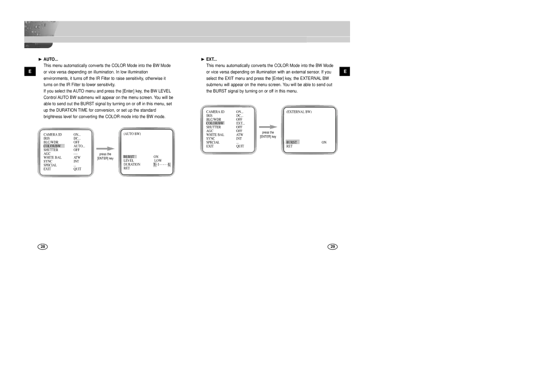 Samsung SCC-B2305P, SCC-B2005P/TRK manual ❿ Auto, ❿ EXT 