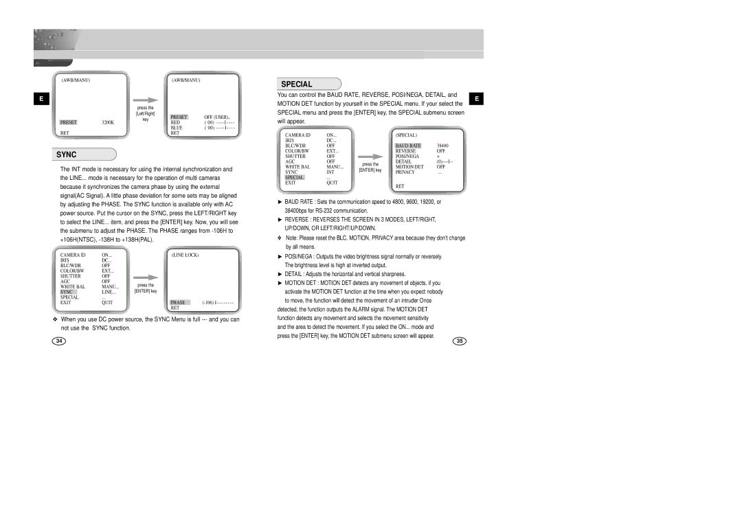 Samsung SCC-B2305P, SCC-B2005P/TRK manual Special, Sync 