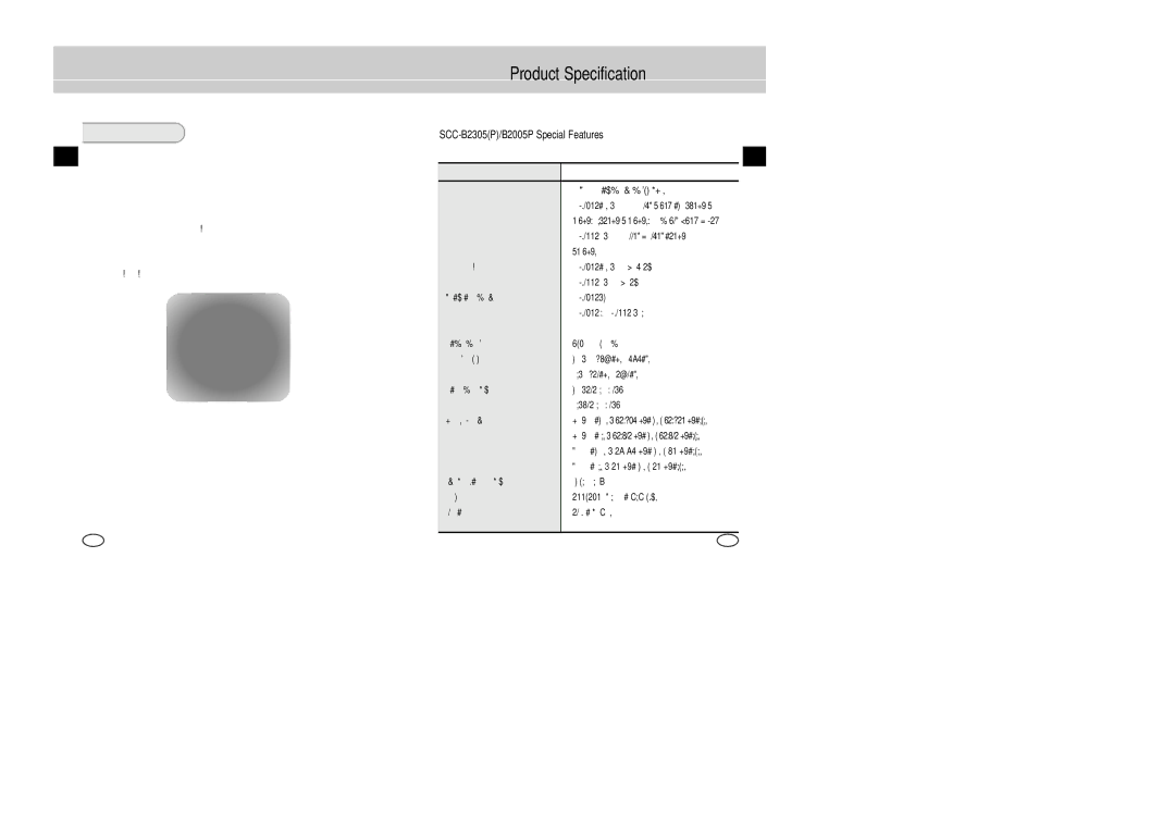 Samsung SCC-B2005P/TRK, SCC-B2305P manual Product Specification, Exit, ❿ Quit, ❿ Save, ❿ Preset 