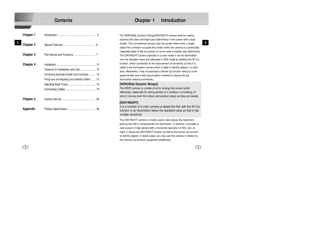 Samsung SCC-B2305P, SCC-B2005P/TRK manual Contents, Introduction 