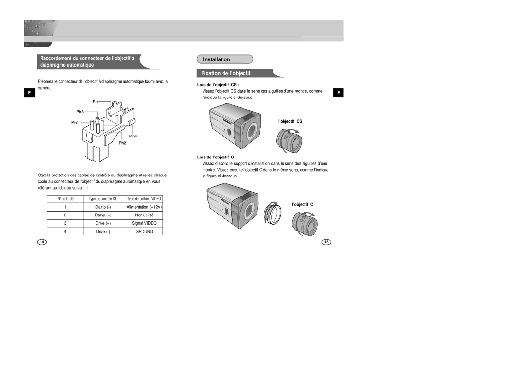 Samsung SCC-B2005P/TRK, SCC-B2305P manual Lors de l’objectif CS, ’objectif CS Lors de l’objectif C 