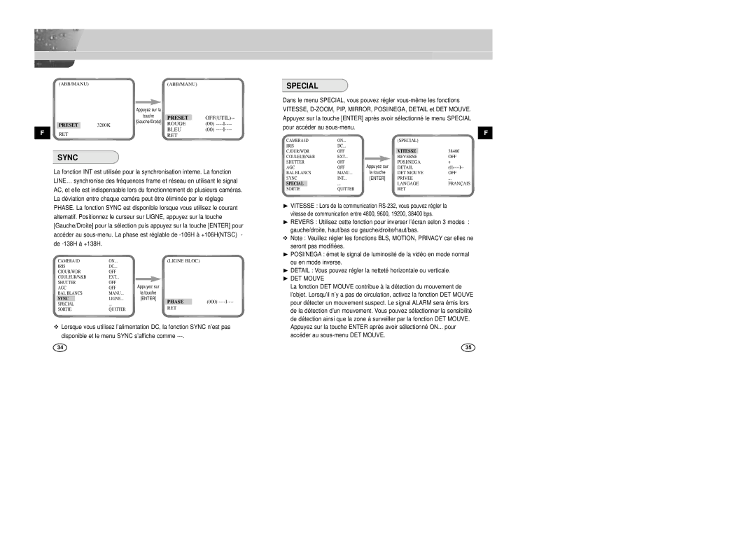 Samsung SCC-B2305P, SCC-B2005P/TRK manual Rouge, Bleu, ❿ DET Mouve, Accéder au sous-menu DET Mouve, Phase 