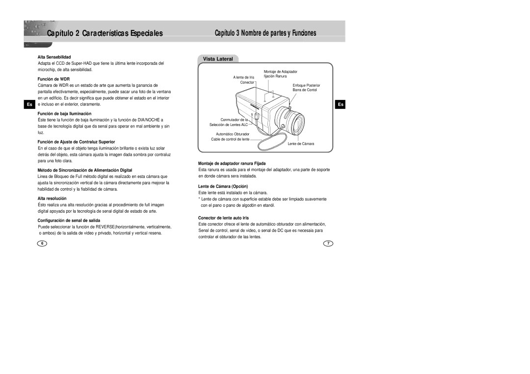 Samsung SCC-B2305P, SCC-B2005P/TRK manual Capítulo 2 Características Especiales, Vista Lateral 