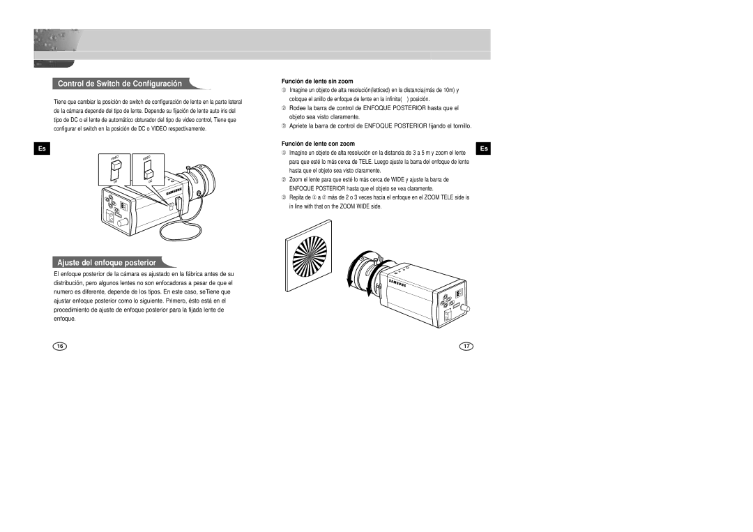 Samsung SCC-B2305P, SCC-B2005P/TRK manual Función de lente sin zoom, Función de lente con zoom 