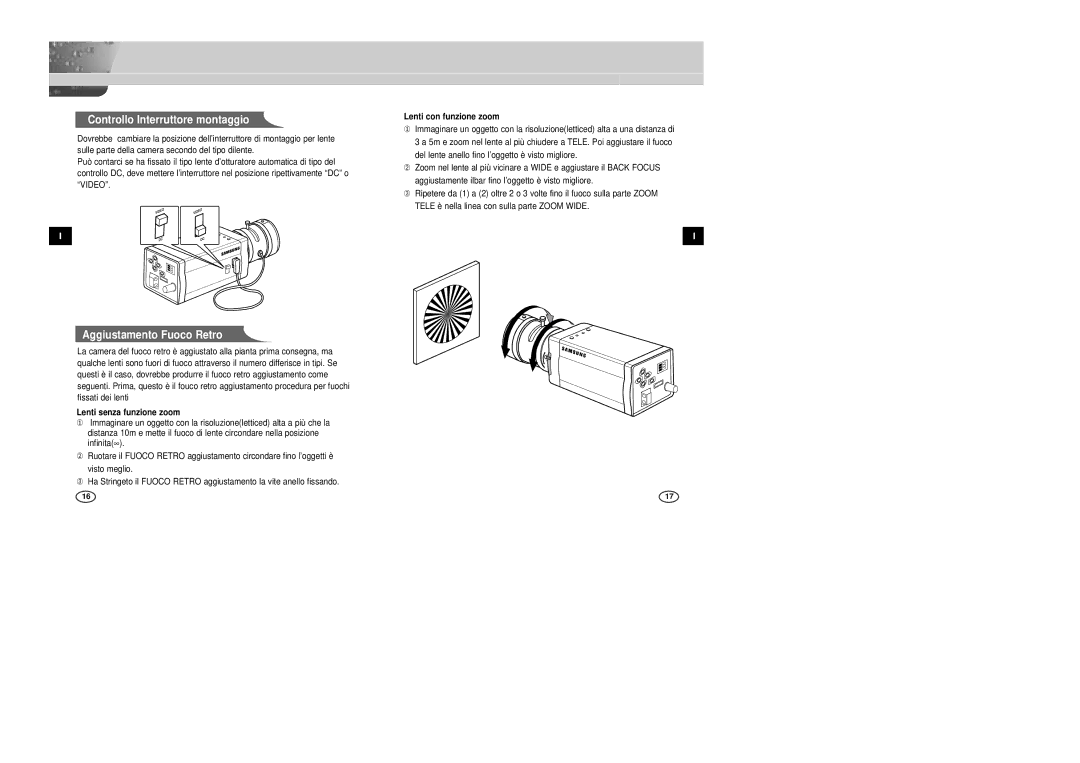 Samsung SCC-B2305P, SCC-B2005P/TRK manual Lenti con funzione zoom, Lenti senza funzione zoom 