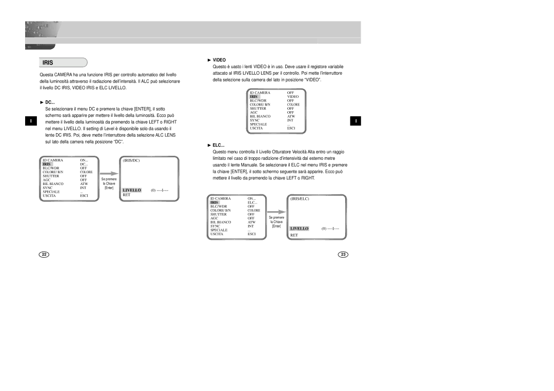 Samsung SCC-B2305P, SCC-B2005P/TRK manual Iris/Elc 