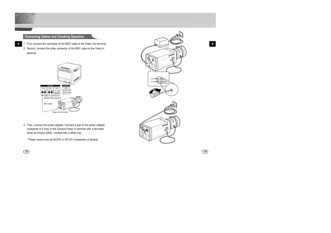 Samsung SCC-B2007P manual Connecting Cables and Checking Operation 