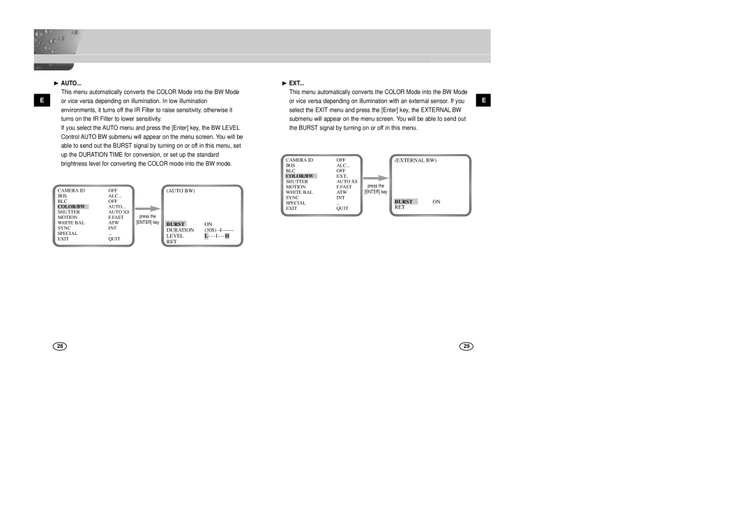 Samsung SCC-B2007P manual ❿ Auto, ❿ EXT 