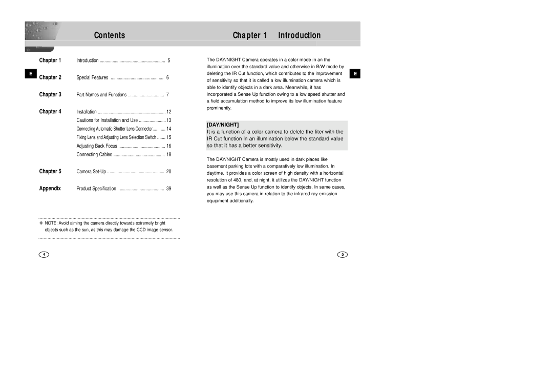 Samsung SCC-B2007P manual Contents, Introduction 