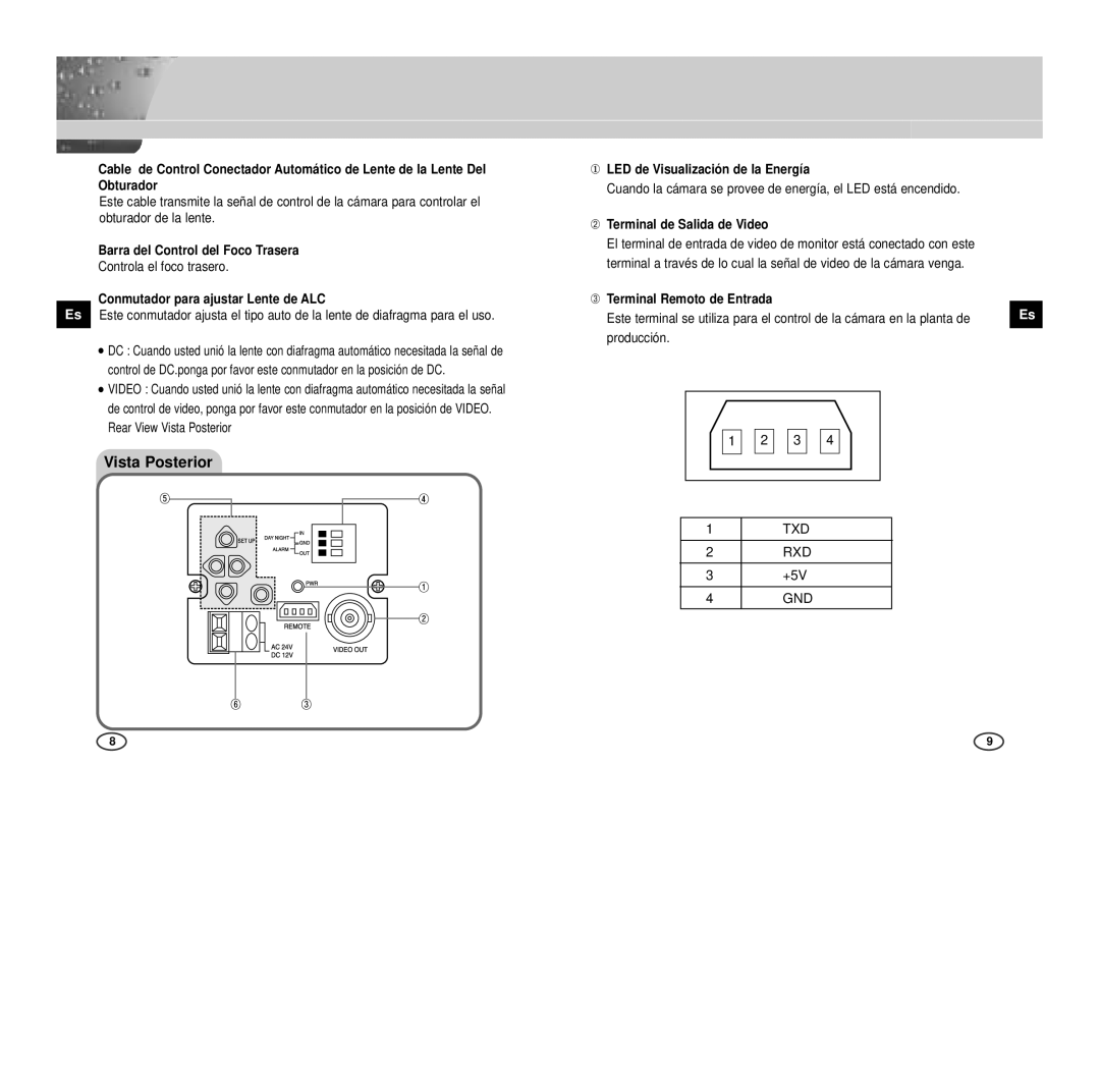 Samsung SCC-B2007P manual Vista Posterior 