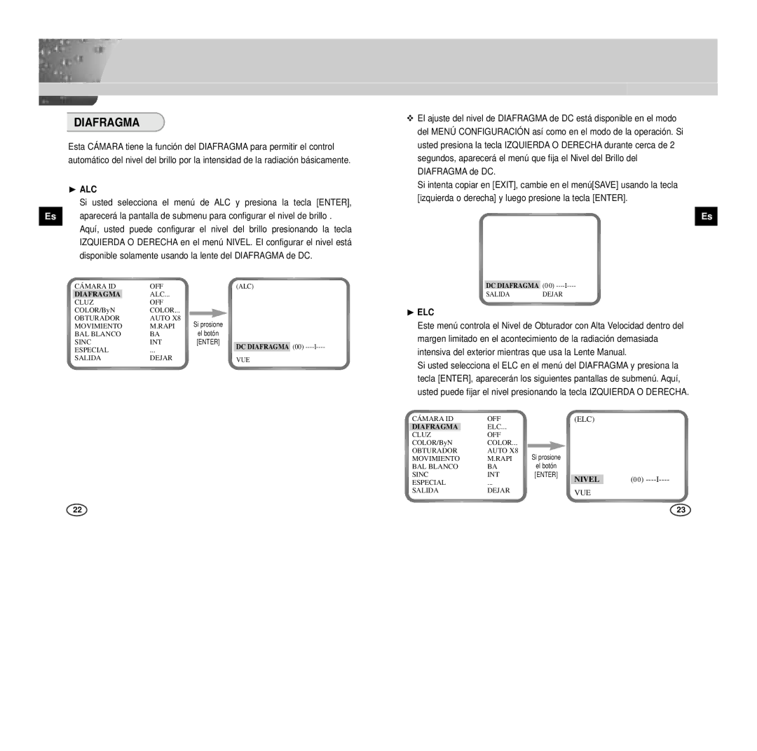 Samsung SCC-B2007P manual Vue, DC Diafragma 