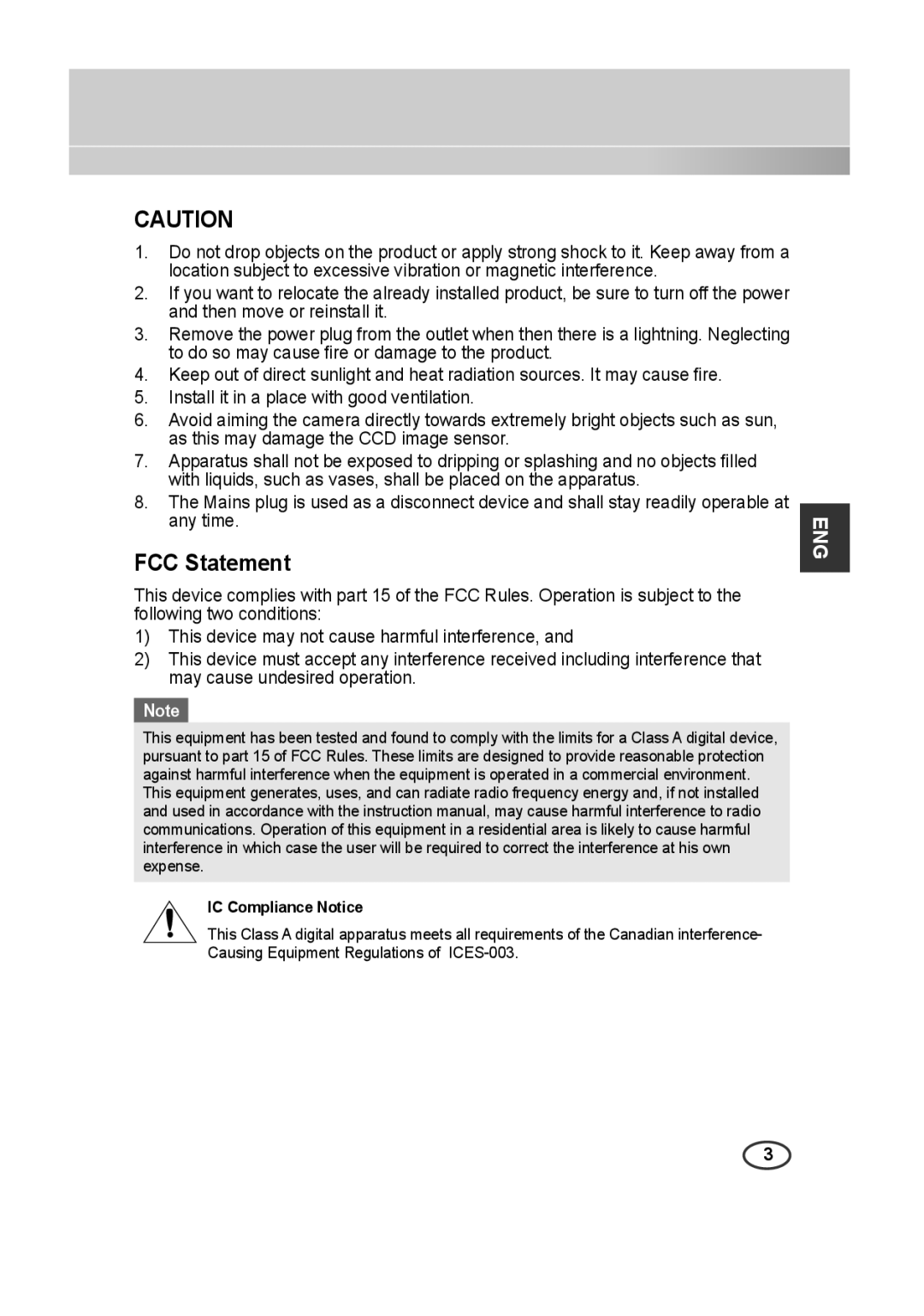 Samsung SCC-B2315P, SCC-B2015P manual FCC Statement 