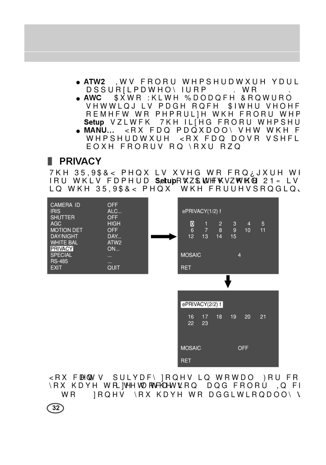 Samsung SCC-B2015P, SCC-B2315P manual Privacy 