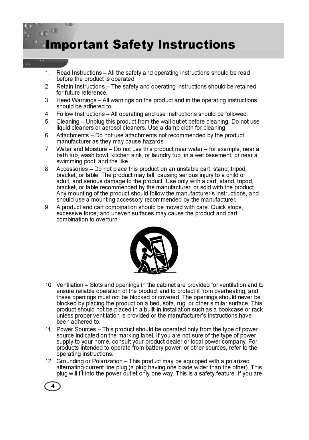 Samsung SCC-B2015P, SCC-B2315P manual Important Safety Instructions 