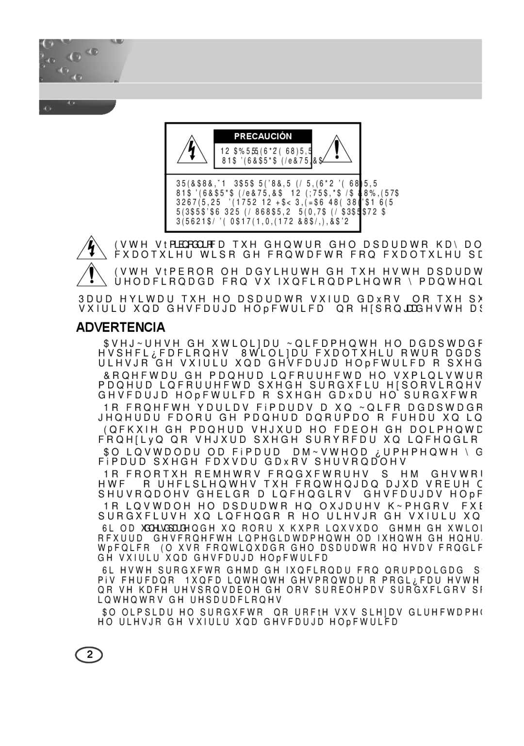 Samsung SCC-B2015P, SCC-B2315P manual Advertencia 