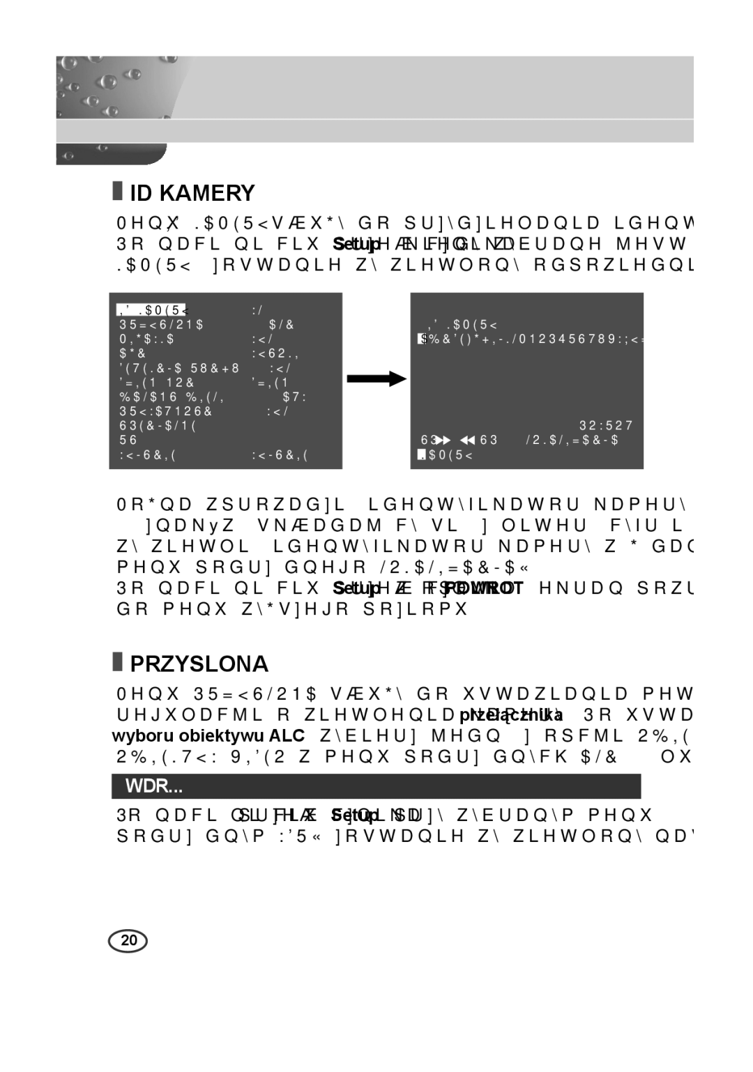 Samsung SCC-B2015P, SCC-B2315P manual ID Kamery, Przyslona 