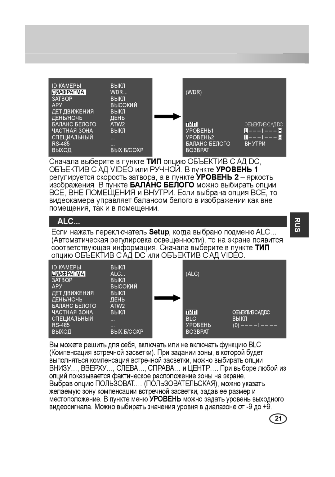 Samsung SCC-B2315P, SCC-B2015P manual ID Кamepы Bыкл Диaфpaгma 