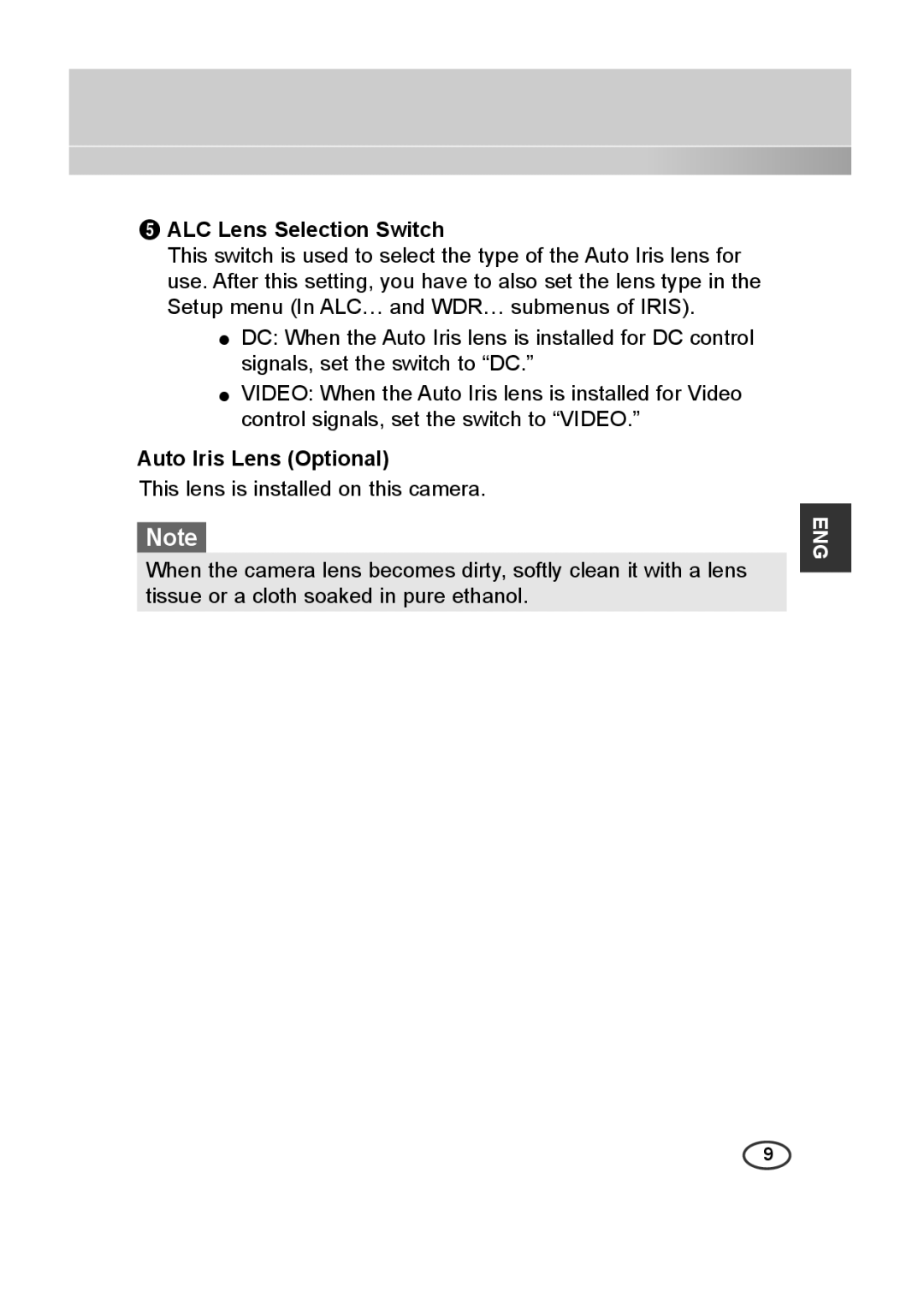 Samsung SCC-B2315P, SCC-B2015P manual ALC Lens Selection Switch, Auto Iris Lens Optional 