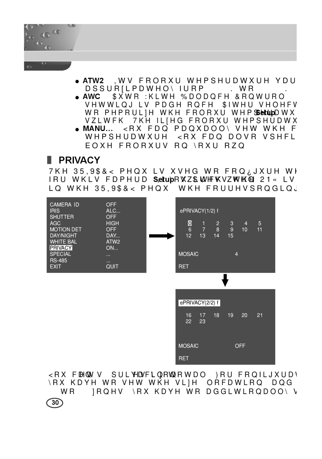 Samsung SCC-B2015P, SCC-B2315P manual Privacy 